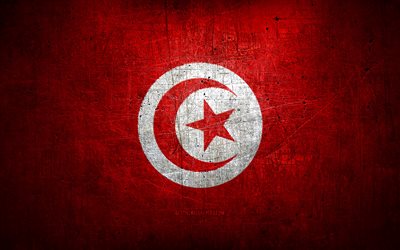 Bandiera tunisina in metallo, arte grunge, Paesi africani, Giorno della Tunisia, simboli nazionali, Bandiera tunisina, bandiere metalliche, Bandiera della Tunisia, Africa, Tunisia