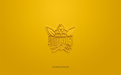 Gold Coast Titans, logo 3D creativo, sfondo giallo, National Rugby League, emblema 3d, NRL, Australian rugby league, Queensland, Australia, arte 3d, rugby, logo 3d Gold Coast Titans