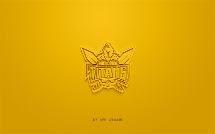 Gold Coast Titans, creative 3D logo, yellow background, National Rugby League, 3d emblem, NRL, Australian rugby league, Queensland, Australia, 3d art, rugby, Gold Coast Titans 3d logo