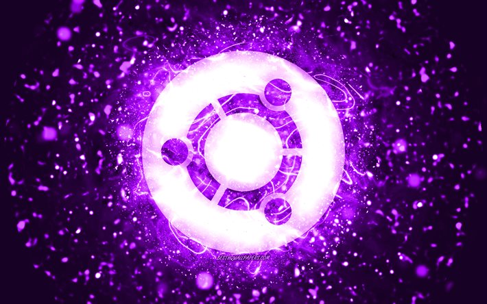 Ubuntu violet logo, 4k, violet neon lights, Linux, creative, violet abstract background, Ubuntu logo, OS, Ubuntu