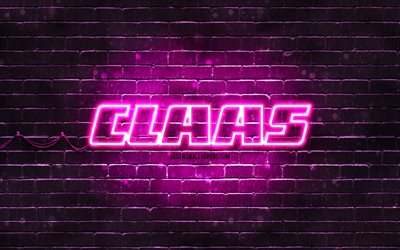 Claas purple logo, 4k, purple neon lights, creative, purple abstract background, Claas logo, brands, Claas