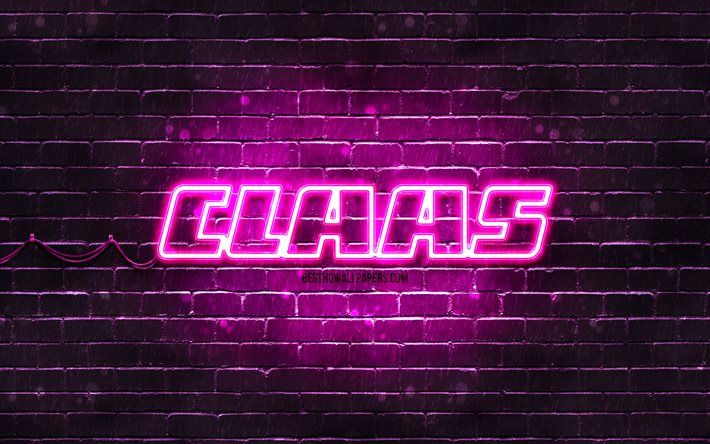 Claas purple logo, 4k, purple neon lights, creative, purple abstract background, Claas logo, brands, Claas