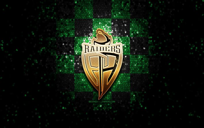 Prince Albert Raiders, glitter logo, WHL, green black checkered background, hockey, canadian hockey team, Prince Albert Raiders logo, mosaic art, canadian hockey league