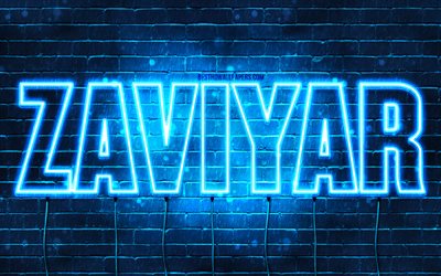 Zaviyar, 4k, taustakuvat nimillä, Zaviyarin nimi, siniset neonvalot, Hyvää syntymäpäivää Zaviyar, suosittuja arabialaisia miesten nimiä, kuva Zaviyarin nimellä
