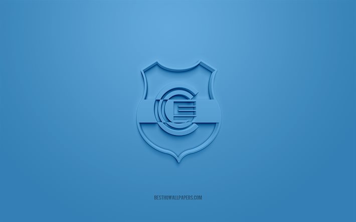 Gimnasia y Esgrima de Jujuy, شعار 3D الإبداعية, الخلفية الزرقاء, فريق كرة القدم الأرجنتيني, بريميرا ب ناسيونال, جوجوي, الأرجنتين, فن ثلاثي الأبعاد, كرة القدم, شعار Gimnasia y Esgrima de Jujuy ثلاثي الأبعاد