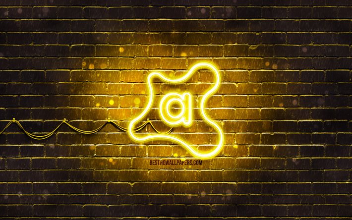 アバストイエローのロゴ, 4k, 黄色のレンガの壁, アバストロゴ, ウイルス対策ソフトウェア, アバストネオンロゴ, Avast! antivirus