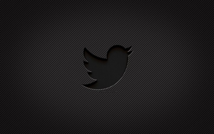 Twitter karbon logosu, 4k, grunge sanat, karbon arka plan, yaratıcı, Twitter siyah logosu, sosyal ağ, Twitter logosu, Twitter