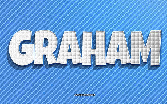 Graham, fond de lignes bleues, fonds d&#39;&#233;cran avec des noms, nom Graham, noms masculins, carte de voeux Graham, dessin au trait, photo avec nom Graham