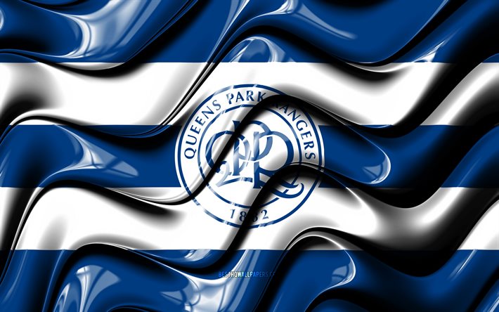 Queens Park Rangers bayrağı, 4k, kırmızı ve beyaz 3D dalgalar, EFL Şampiyonası, İngiliz Futbol Kul&#252;b&#252;, QPR, futbol, Queens Park Rangers logo, Queens Park Rangers FC, QPR logosu