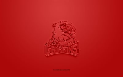 Grand Rapids Griffins, logotipo 3D criativo, fundo vermelho, AHL, emblema 3D, Sele&#231;&#227;o Americana de H&#243;quei, Liga Americana de H&#243;quei, Michigan, EUA, arte 3D, h&#243;quei, logotipo 3D do Grand Rapids Griffins