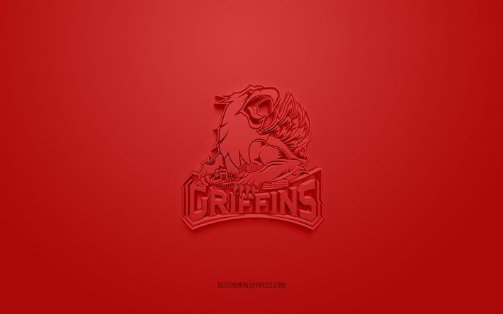 Grand Rapids Griffins, yaratıcı 3D logo, kırmızı arka plan, AHL, 3d amblem, Amerikan Hokey Takımı, Amerikan Hokey Ligi, Michigan, ABD, 3d sanat, hokey, Grand Rapids Griffins 3d logo