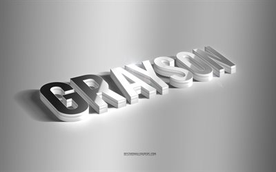 grayson, silberne 3d-kunst, grauer hintergrund, tapeten mit namen, grayson-name, grayson-gru&#223;karte, 3d-kunst, bild mit grayson-namen