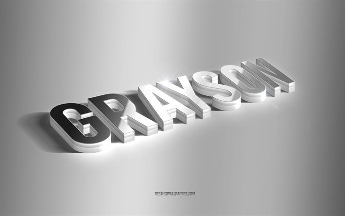 Grayson, arte 3d prata, fundo cinza, pap&#233;is de parede com nomes, nome Grayson, cart&#227;o comemorativo Grayson, arte 3D, imagem com nome Grayson