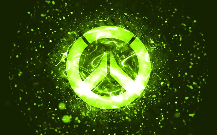 Overwatch lime logo, 4k, lime neon lights, creative, lime abstract background, Overwatch logo, online games, Overwatch