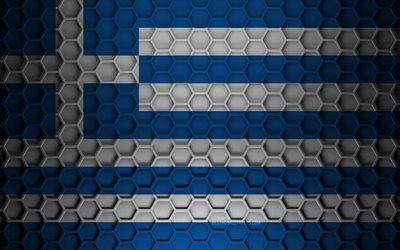 Greece flag, 3d hexagons texture, Greece, 3d texture, Greece 3d flag, metal texture, flag of Greece