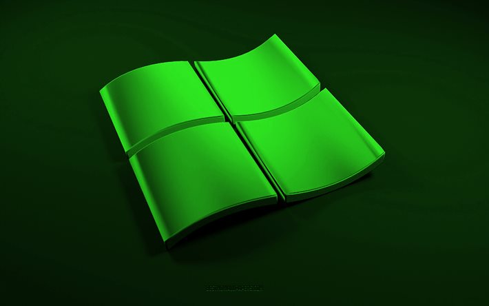 Logotipo do Windows 3D verde escuro, fundo verde escuro, Windows, arte criativa em 3D, logotipo do Windows, emblema 3D, logotipo do Windows 3D