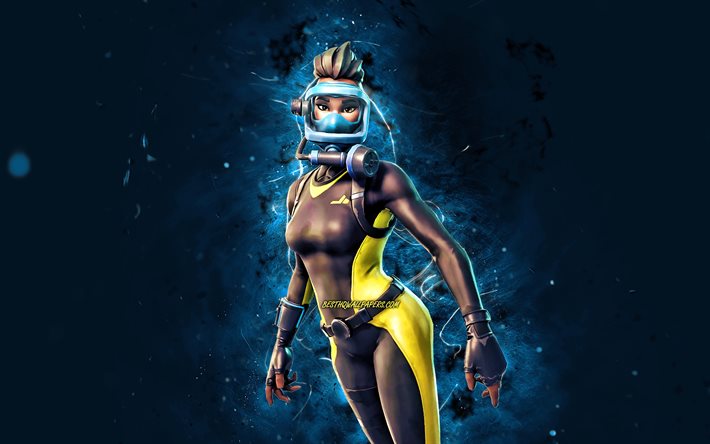 Reef Ranger, 4k, luci al neon blu, Fortnite Battle Royale, personaggi di Fortnite, Reef Ranger Skin, Fortnite, Reef Ranger Fortnite