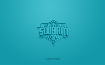 Greensboro Swarm, creative 3D logo, turquoise background, NBA G League, 3d emblem, American Basketball Club, North Carolina, USA, 3d art, basketball, Greensboro Swarm 3d logo