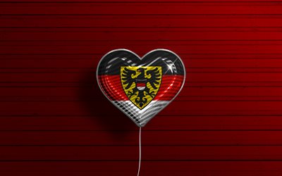 I Love Reutlingen, 4k, realistic balloons, red wooden background, german cities, flag of Reutlingen, Germany, balloon with flag, Reutlingen flag, Reutlingen, Day of Reutlingen