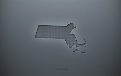 Massachusettsin kartta, harmaa luova tausta, Massachusetts, USA, harmaa paperin rakenne, Yhdysvaltojen osavaltiot, Massachusettsin karttasiluetti, harmaa tausta, Massachusettsin 3d-kartta