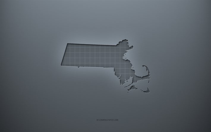 Mapa de Massachusetts, fundo cinza criativo, Massachusetts, EUA, textura de papel cinza, estados americanos, silhueta do mapa de Massachusetts, mapa de Massachusetts, fundo cinza, mapa 3D de Massachusetts