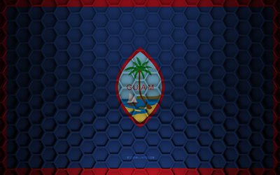 Guam flag, 3d hexagons texture, Guam, 3d texture, Guam 3d flag, metal texture, flag of Guam