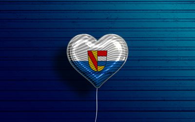 I Love Pforzheim, 4k, realistic balloons, blue wooden background, german cities, flag of Pforzheim, Germany, balloon with flag, Pforzheim flag, Pforzheim, Day of Pforzheim