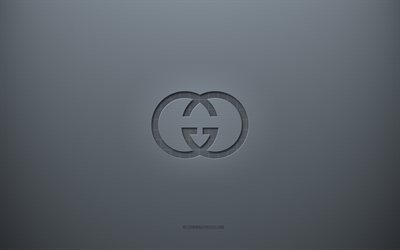 Gucci-logotyp, gr&#229; kreativ bakgrund, Gucci-emblem, gr&#229; pappersstruktur, Gucci, gr&#229; bakgrund, Gucci 3d-logotyp