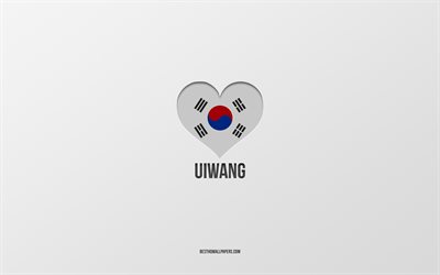 Uiwang&#39;ı Seviyorum, G&#252;ney Kore şehirleri, Uiwang G&#252;n&#252;, gri arka plan, Uiwang, G&#252;ney Kore, G&#252;ney Kore bayrağı kalp, favori şehirler, Aşk Uiwang