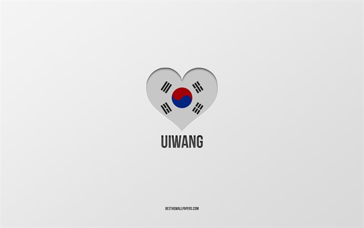 Amo Uiwang, ciudades de Corea del Sur, D&#237;a de Uiwang, fondo gris, Uiwang, Corea del Sur, coraz&#243;n de la bandera de Corea del Sur, ciudades favoritas, Love Uiwang