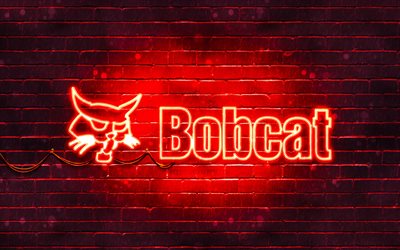 Bobcat logo rosso, 4k, muro di mattoni rosso, logo Bobcat, marchi, logo Bobcat neon, Bobcat