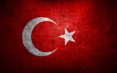 Turkisk metallflagga, grungekonst, Europeiska l&#228;nder, Turkiets dag, nationella symboler, Turkiets flagga, metallflaggor, Europa, Turkiet