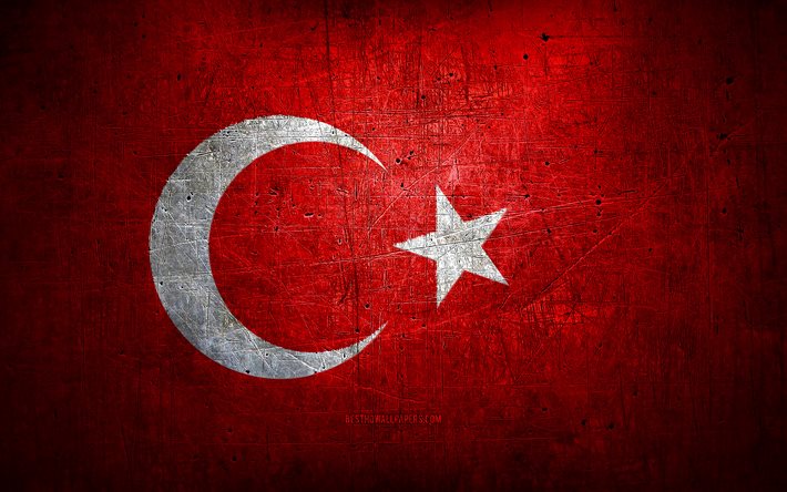 Turkish metal flag, grunge art, European countries, Day of Turkey, national symbols, Turkey flag, metal flags, Flag of Turkey, Europe, Turkish flag, Turkey