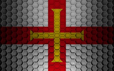 Bandiera delle Isole del Canale di Guernsey, texture di esagoni 3d, Isole del Canale di Guernsey, texture 3d, Bandiera delle Isole del Canale di Guernsey 3d, struttura in metallo, bandiera delle Isole del Canale di Guernsey