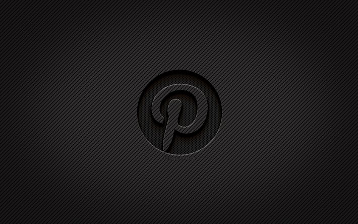 Pinterest karbon logosu, 4k, grunge sanat, karbon arka plan, yaratıcı, Pinterest siyah logosu, sosyal ağ, Pinterest logosu, Pinterest