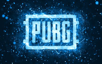 Logotipo do Pubg blue, 4k, luzes de n&#233;on azuis, PlayerUnknowns Battlegrounds, criativo, fundo abstrato azul, logotipo do Pubg, jogos online, Pubg