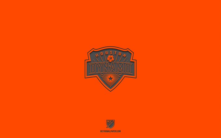 Houston Dynamo FC, fundo laranja, time de futebol americano, emblema do Houston Dynamo FC, MLS, Texas, EUA, futebol, logotipo do Houston Dynamo FC