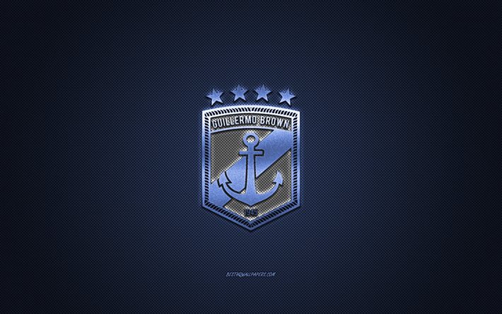Guillermo Brown, club di calcio Argentino, logo blu, sfondo blu in fibra di carbonio, Primera B Nacional, calcio, Puerto Madryn, Argentina, Guillermo Brown logo