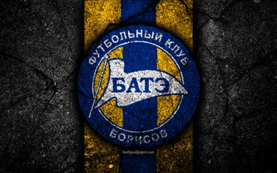FC BATE, 4k, logotyp, fotboll, svart sten, Vysshaya Liga, grunge, football club, Vitryska football club, SL&#197;, Vitryssland, asfalt konsistens