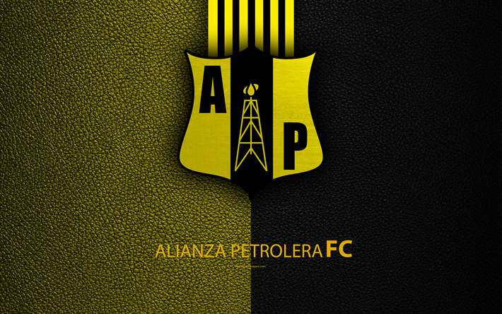 Alianza Petrolera FC, 4k, du cuir &#224; la texture, le logo jaune noir lignes, Colombienne football club, l&#39;embl&#232;me, la Liga Aguila, Categoria Primera A, Barrancabermech, la Colombie, le football