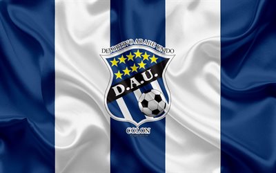CD-Arabe Unido, 4k, logo, silkki tekstuuri, Panama football club, valkoinen sininen lippu, tunnus, Panaman Football League, LPF, Paksusuolen, Panama, jalkapallo
