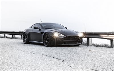 Aston Martin Vantage, 2018, siyah spor coupe, siyah mat Vantage, otomobil, tuning Vantage, İngiliz spor araba, Aston Martin