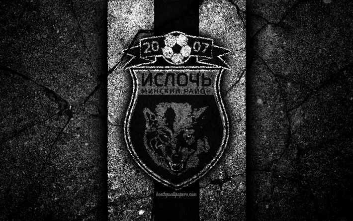 Isloch Minsk FC, 4k, logo, calcio, pietra nera, Vysshaya Liga, grunge, football club, Bielorusso di calcio per club, Isloch Minsk, la Bielorussia, l&#39;asfalto texture, FC Isloch Minsk