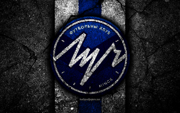 Luch Minsk FC, 4k, logo, soccer, black stone, Vysshaya Liga, grunge, football club, Belarusian football club, Luch Minsk, Belarus, asphalt texture, FC Luch Minsk