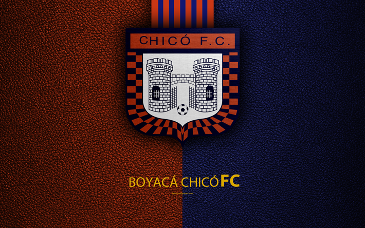 بوياكا شيكو FC, 4k, جلدية الملمس, شعار, البرتقالي الأزرق خطوط, الكولومبي لكرة القدم, الدوري الاسباني أغيلا, الفئة الأولى, Tunja, كولومبيا, كرة القدم