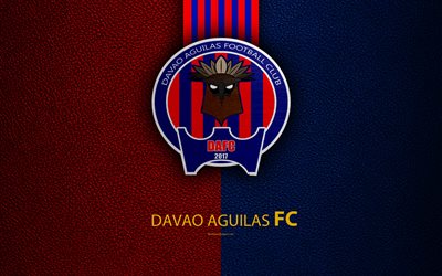 ダバオAguilas FC, 4k, 革の質感, ロゴ, レッド-ブルーライン, コロンビアのサッカークラブ, エンブレム, リーガAguila, カテゴリを登録, ダバオ, コロンビア, サッカー