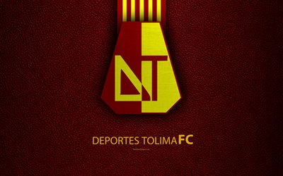 Club Deportes Tolima, 4k, leather texture, logo, burgundy yellow lines, Colombian football club, emblem, Liga Aguila, Categoria Primera A, Ibague, Colombia, football