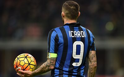 Mauro Icardi, Argentinian footballer, Internazionale FC, blue black uniform, football, Serie A, Inter Milan, Italy
