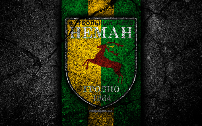 neman fc, 4k, logo, fussball, black stone, vysshaya liga -, grunge -, fu&#223;ball-club, der wei&#223;russischen fu&#223;ball-verein, memel, schwarz-stein, wei&#223;russland, asphalt textur, fc neman