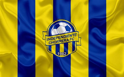 Independente FC, 4k, logo, textura de seda, Panam&#225; futebol clube, amarelo bandeira azul, emblema, Balboa Liga De Futebol, LPF, A Chorrera, Panam&#225;, futebol